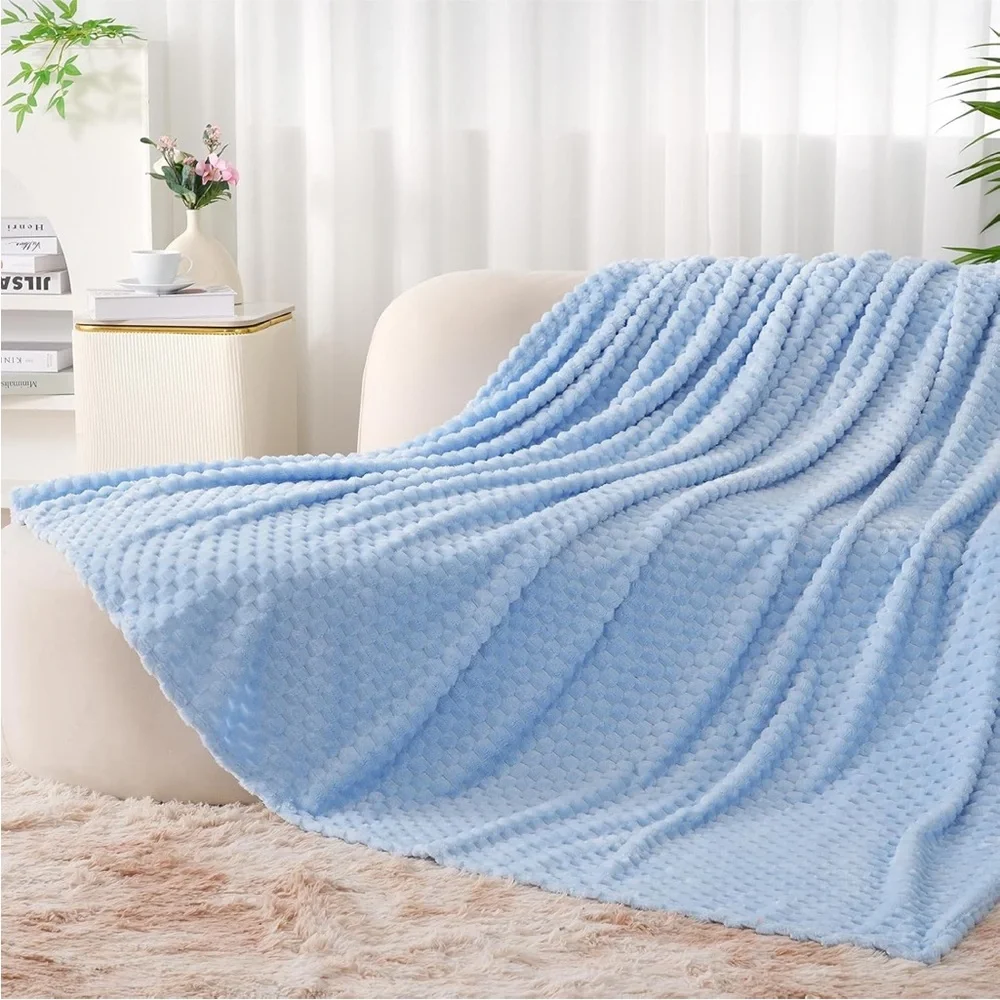 Plush Light Blue Textured Twin Blanket